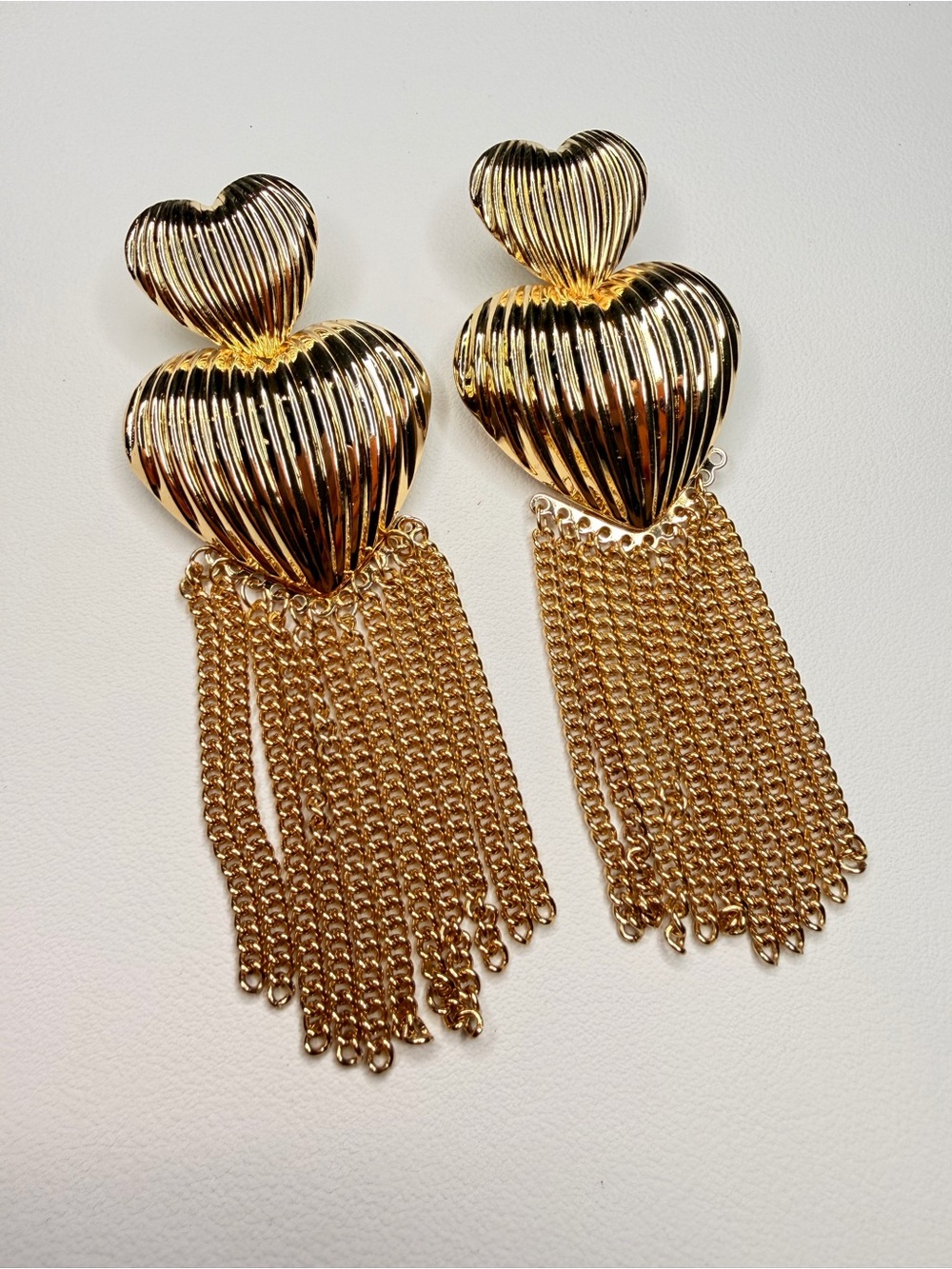 Gold Heart Tassel Drop Earrings - Picture 9 of 9
